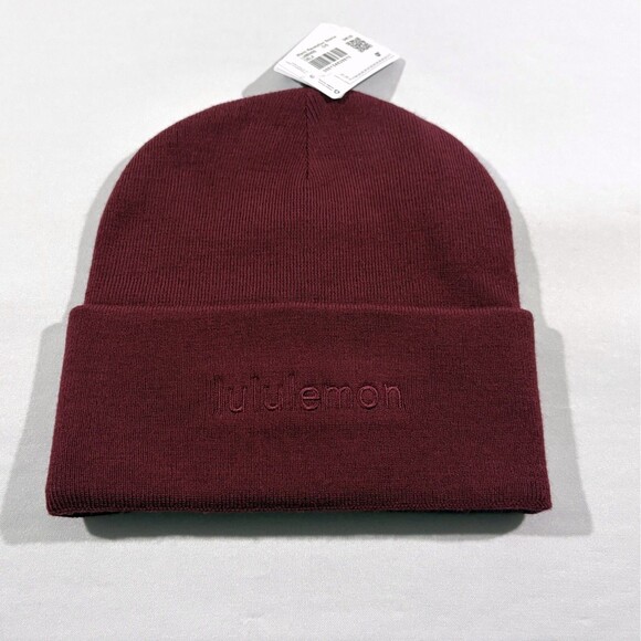 lululemon athletica Accessories - Lululemon Warm Revelation Beanie Wordmark Burgundy Embroidered Cap One Size NWT